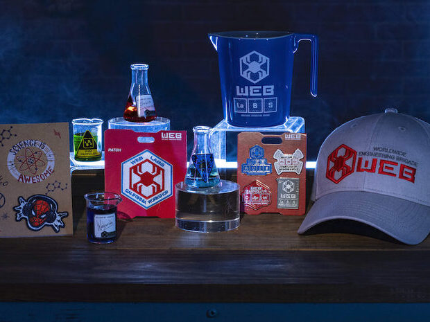 In Avengers Campus at Disney California Adventure Park in Anaheim, California, guests can commemorate their successful recruitment with a variety of household and novelty items including beaker-inspired mugs, toothpick holders, notepads, trading pins and patches. Avengers Campus opens July 18, 2020. (David Roark/Disneyland Resort)